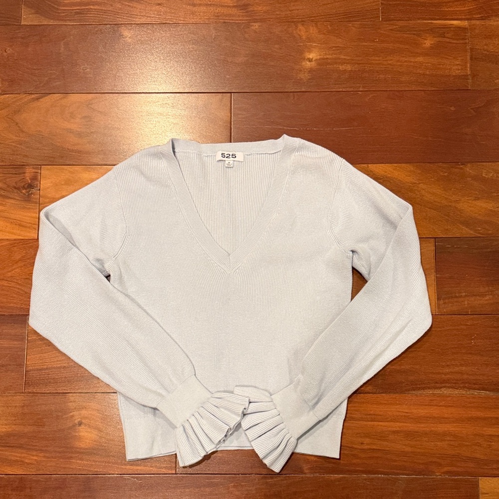 Women's Soft Blue ruffle sleeve sweater